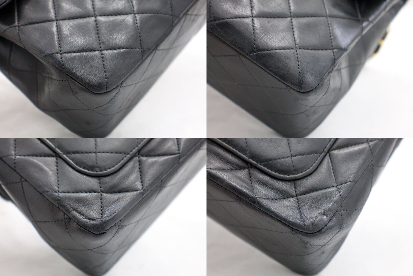 CHANEL 2.55 Double Flap Square Chain Shoulder Bag Black Lambskin i14