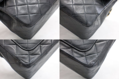 CHANEL 2.55 Double Flap Square Chain Shoulder Bag Black Lambskin i14