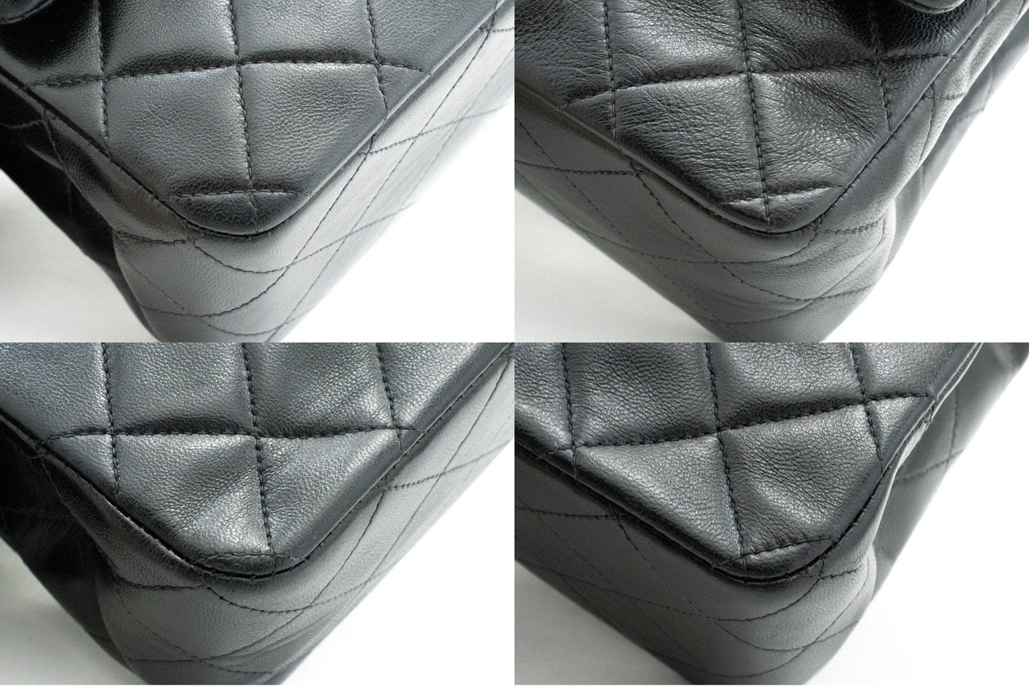 CHANEL Classic Double Flap 10" Chain Shoulder Bag Black Lambskin k63