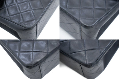 CHANEL Classic Large 13" Flap Chain Shoulder Bag Black Lambskin j71