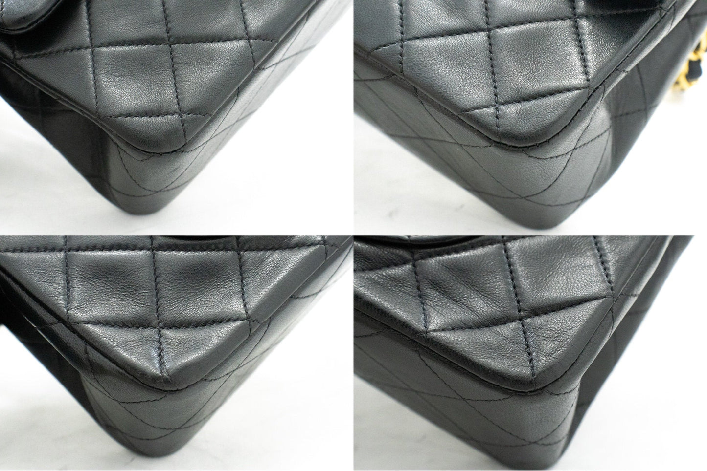 CHANEL Classic Double Flap 9" Chain Shoulder Bag Black Lambskin j57