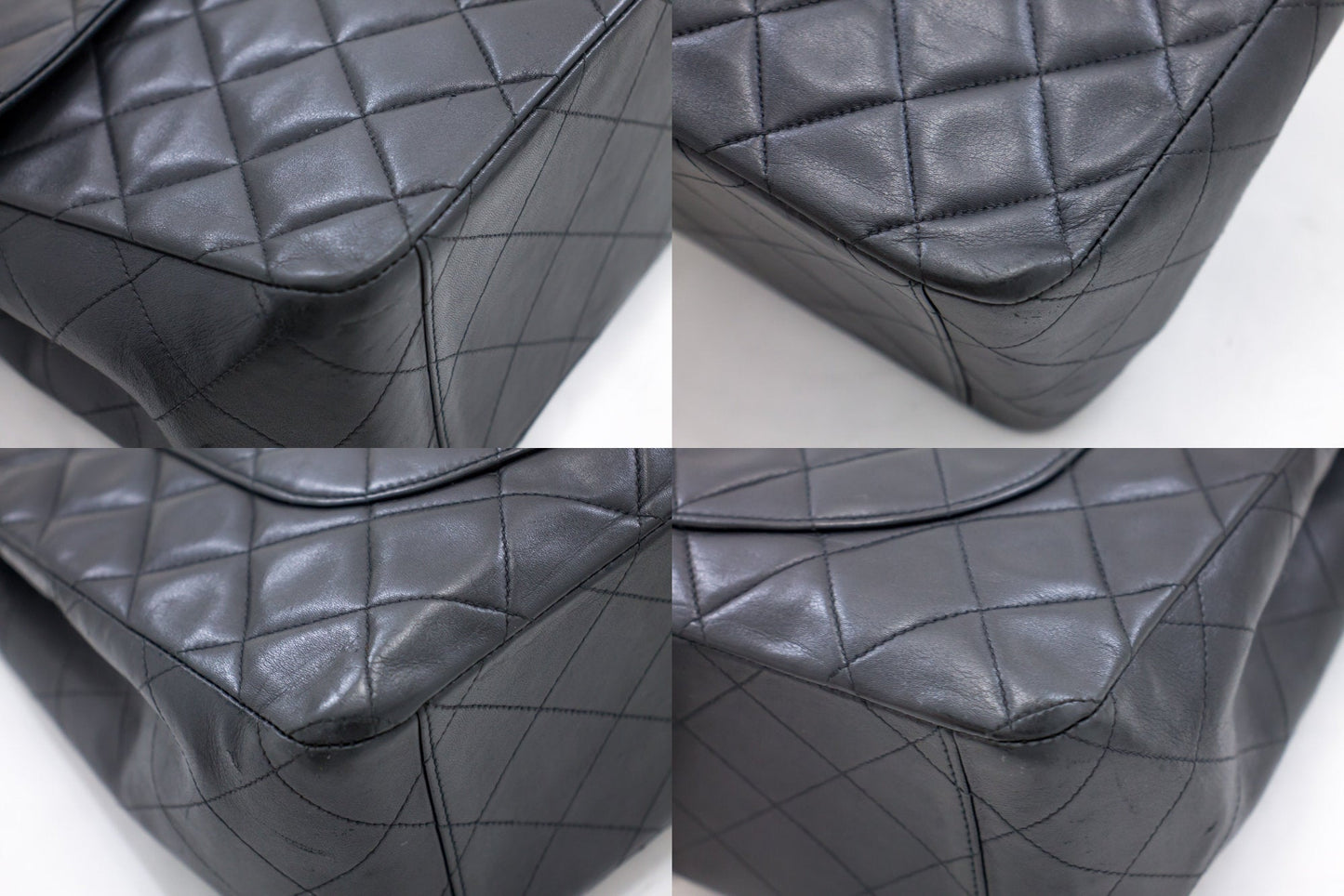 CHANEL Classic Maxi 13" 2.55 Flap Chain Shoulder Bag Black Lamb h22