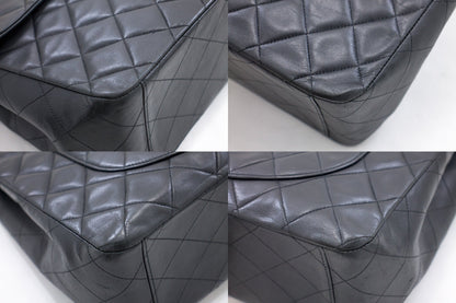 CHANEL Classic Maxi 13" 2.55 Flap Chain Shoulder Bag Black Lamb h22