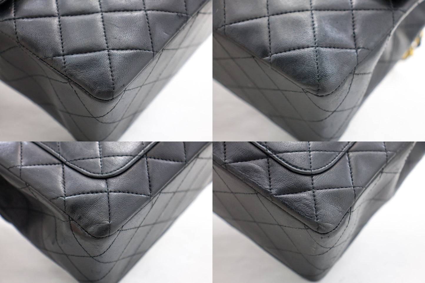 CHANEL 2.55 Double Flap Square Chain Shoulder Bag Black Lambskin h72