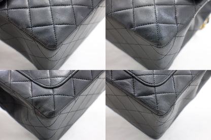 CHANEL 2.55 Double Flap Square Chain Shoulder Bag Black Lambskin h72