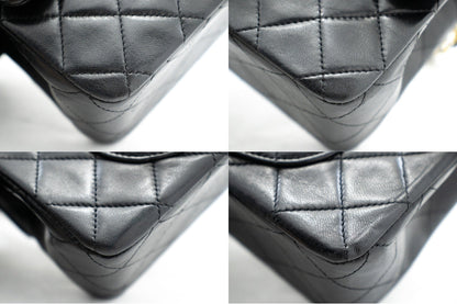 CHANEL Classic Double Flap 9" Chain Shoulder Bag Black Lambskin k80