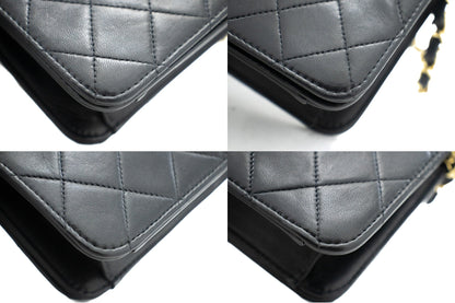 CHANEL Full Flap Chain Shoulder Bag Clutch Black Quilted Lambskin j67