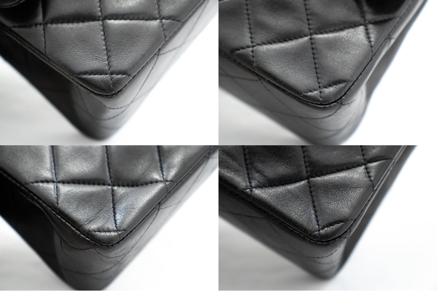 CHANEL Classic Double Flap 10" Chain Shoulder Bag Black Lambskin k72