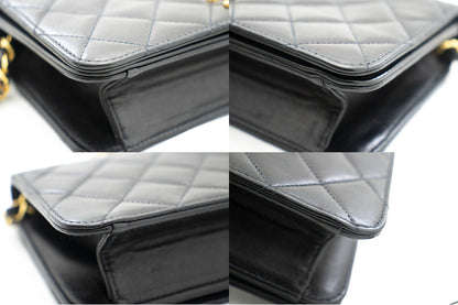 CHANEL Full Flap Chain Shoulder Bag Clutch Black Quilted Lambskin k09