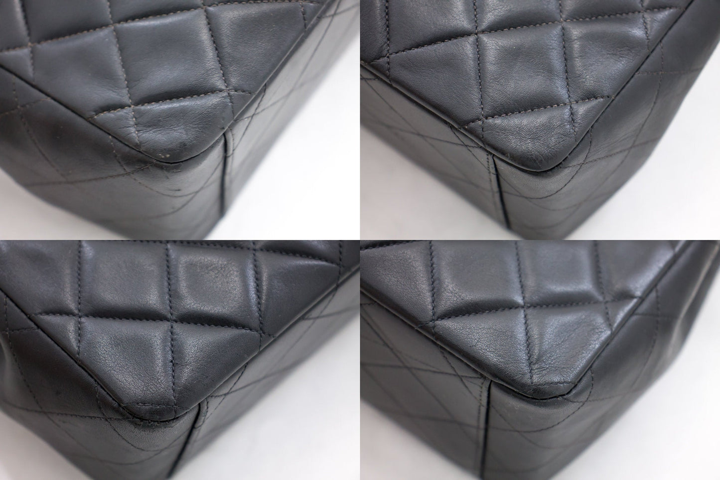 CHANEL Jumbo 13" 2.55 Flap Chain Shoulder Bag Black Lambskin Large g83