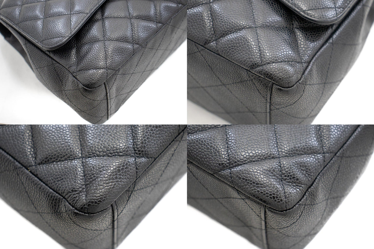 CHANEL Caviar Grained Calfskin Flap Chain Shoulder Bag Black 13" i90