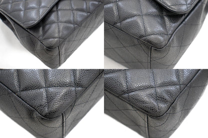 CHANEL Caviar Grained Calfskin Flap Chain Shoulder Bag Black 13" i90