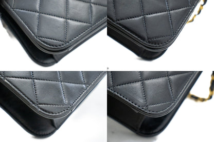 CHANEL Full Flap Chain Shoulder Bag Clutch Black Quilted Lambskin j59