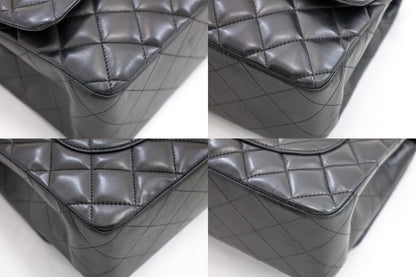 CHANEL Large Classic Handbag 11"Chain Shoulder Bag Flap Black Lamb h44