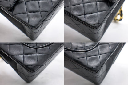 CHANEL 2.55 Double Flap Small Chain Shoulder Bag Black Lambskin h21