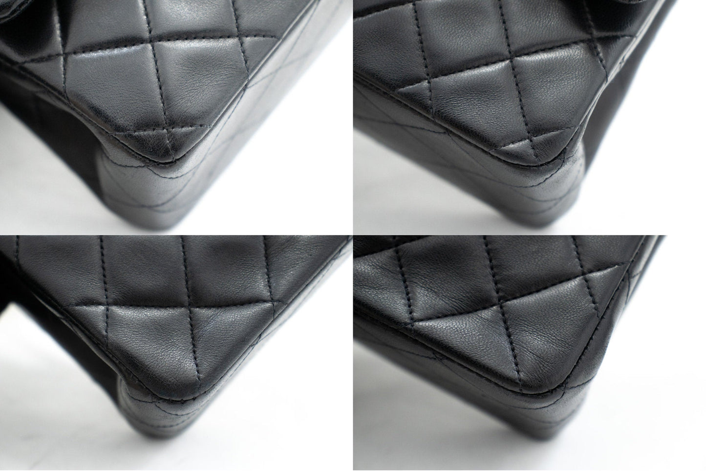 CHANEL Classic Double Flap 10" Chain Shoulder Bag Black Lambskin k76