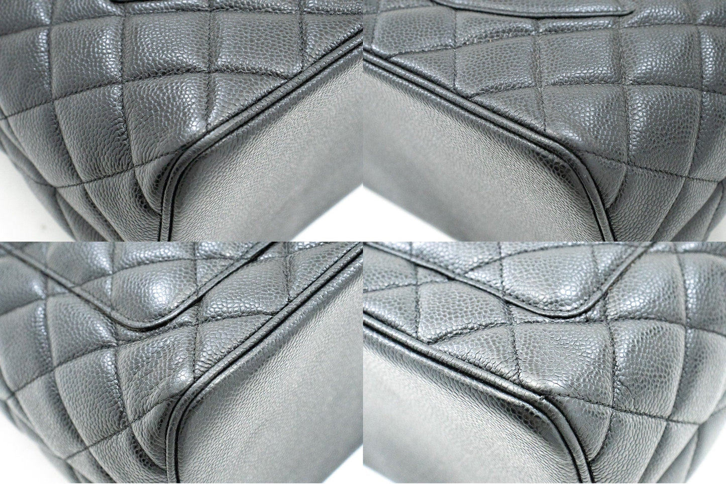 CHANEL Silver Medallion Caviar Shoulder Bag Grand Shopping Tote i75