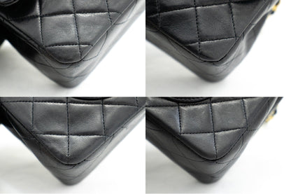 CHANEL Classic Double Flap 9" Chain Shoulder Bag Black Lambskin k65