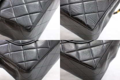 CHANEL Jumbo 11" Large Chain Shoulder Bag Flap Black Lambskin Gold f98