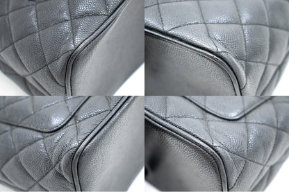 CHANEL Silver Medallion Caviar Shoulder Bag Shopping Tote Black k56