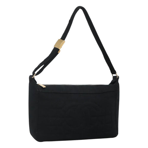 CHANEL Choco Bar line Shoulder Bag Canvas Black CC BA034