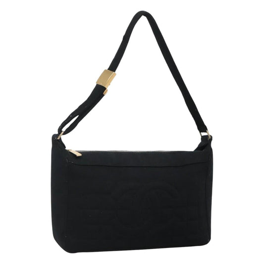 CHANEL Choco Bar line Shoulder Bag Canvas Black CC BA034