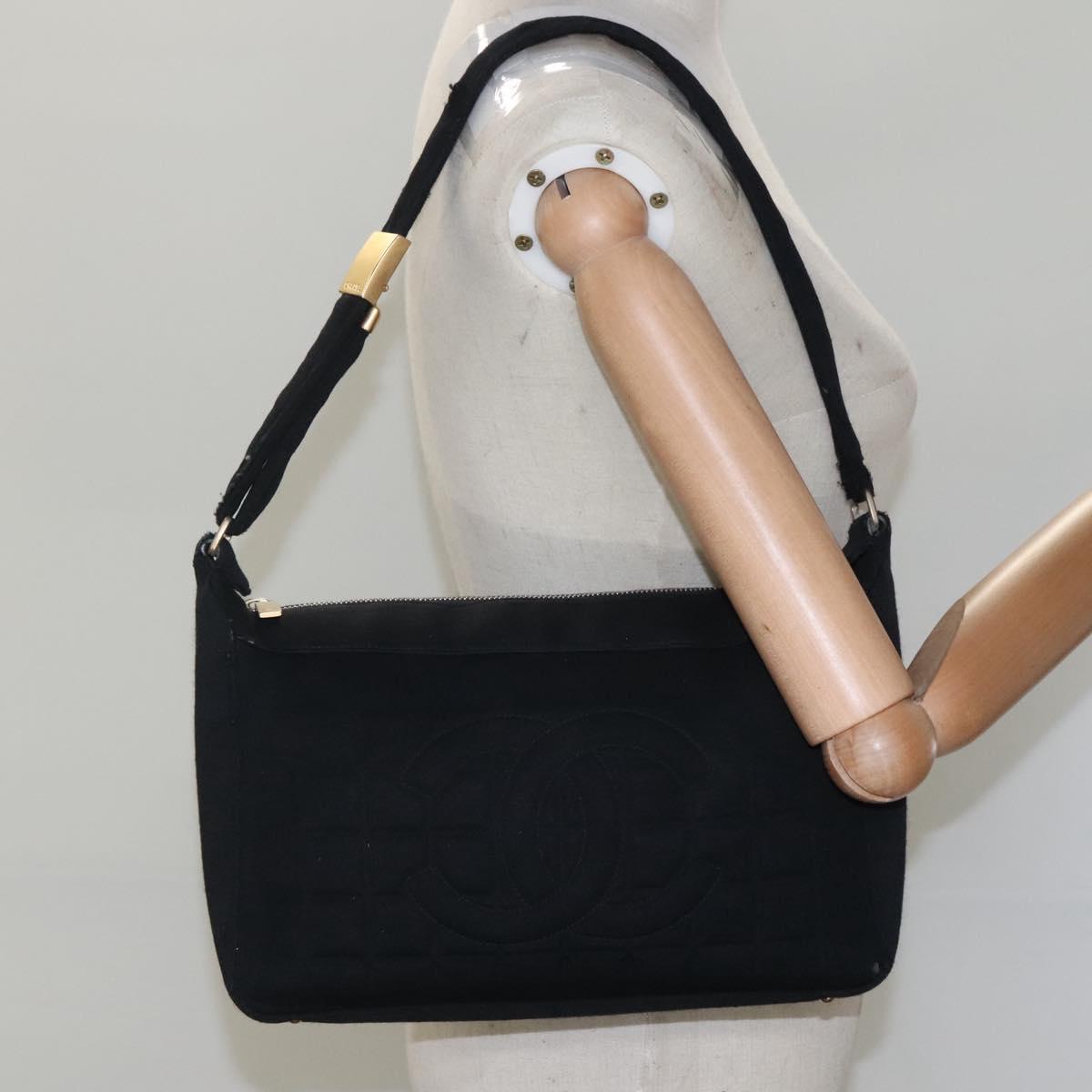 CHANEL Choco Bar line Shoulder Bag Canvas Black CC BA034