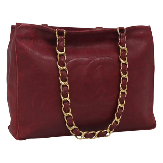 CHANEL COCO Mark Chain Shoulder Bag Lamb Skin Red Gold CC BA095
