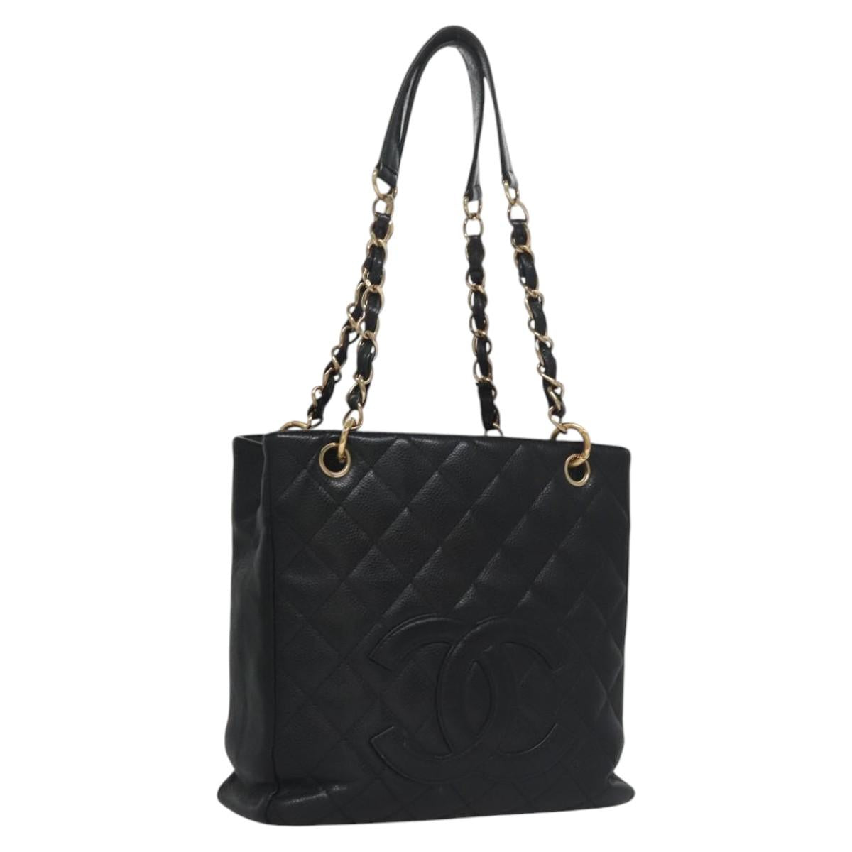 CHANEL Matelasse Chain Shoulder Bag Caviar Skin Black Gold CC BA096