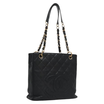 CHANEL Matelasse Chain Shoulder Bag Caviar Skin Black Gold CC BA096