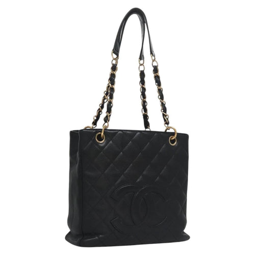 CHANEL Matelasse Chain Shoulder Bag Caviar Skin Black Gold CC BA096