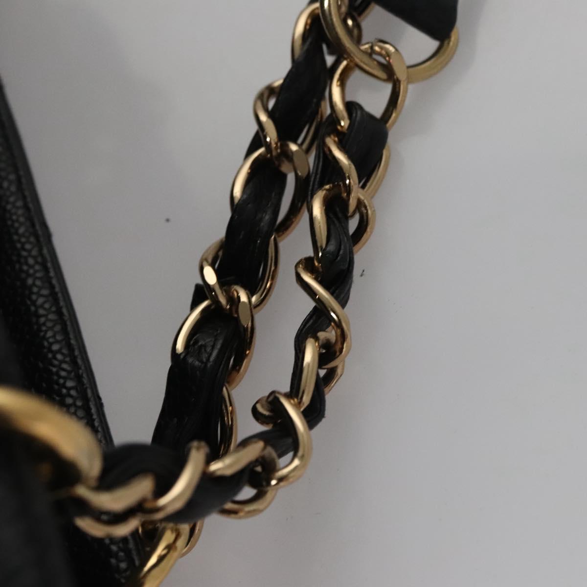 CHANEL Matelasse Chain Shoulder Bag Caviar Skin Black Gold CC BA096