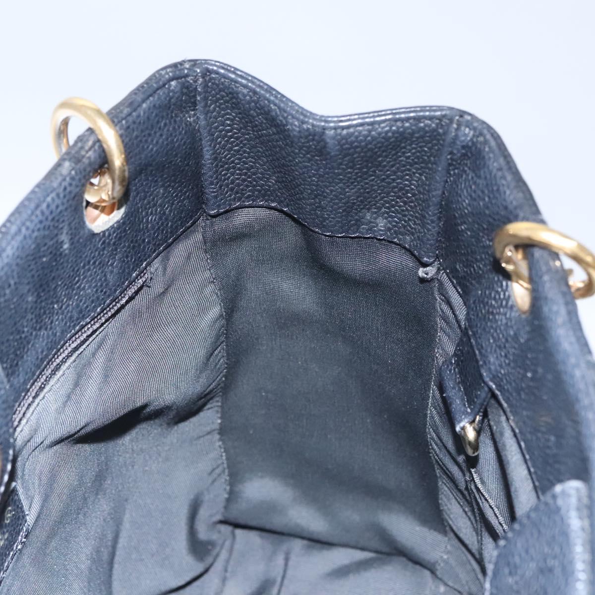 CHANEL Matelasse Chain Shoulder Bag Caviar Skin Black Gold CC BA096