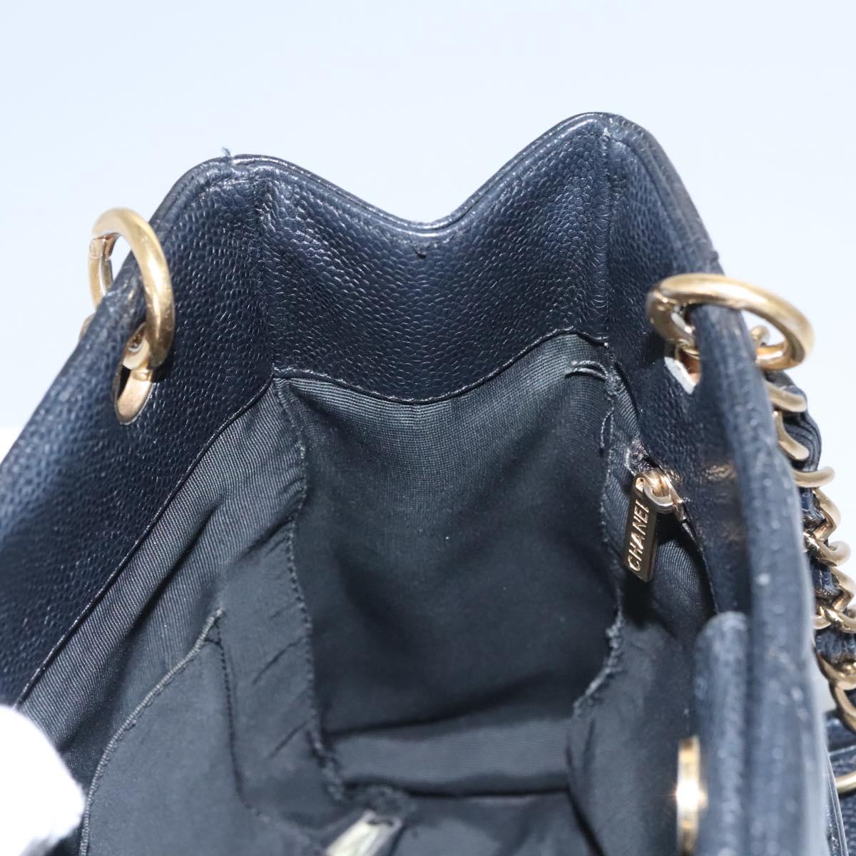 CHANEL Matelasse Chain Shoulder Bag Caviar Skin Black Gold CC BA096