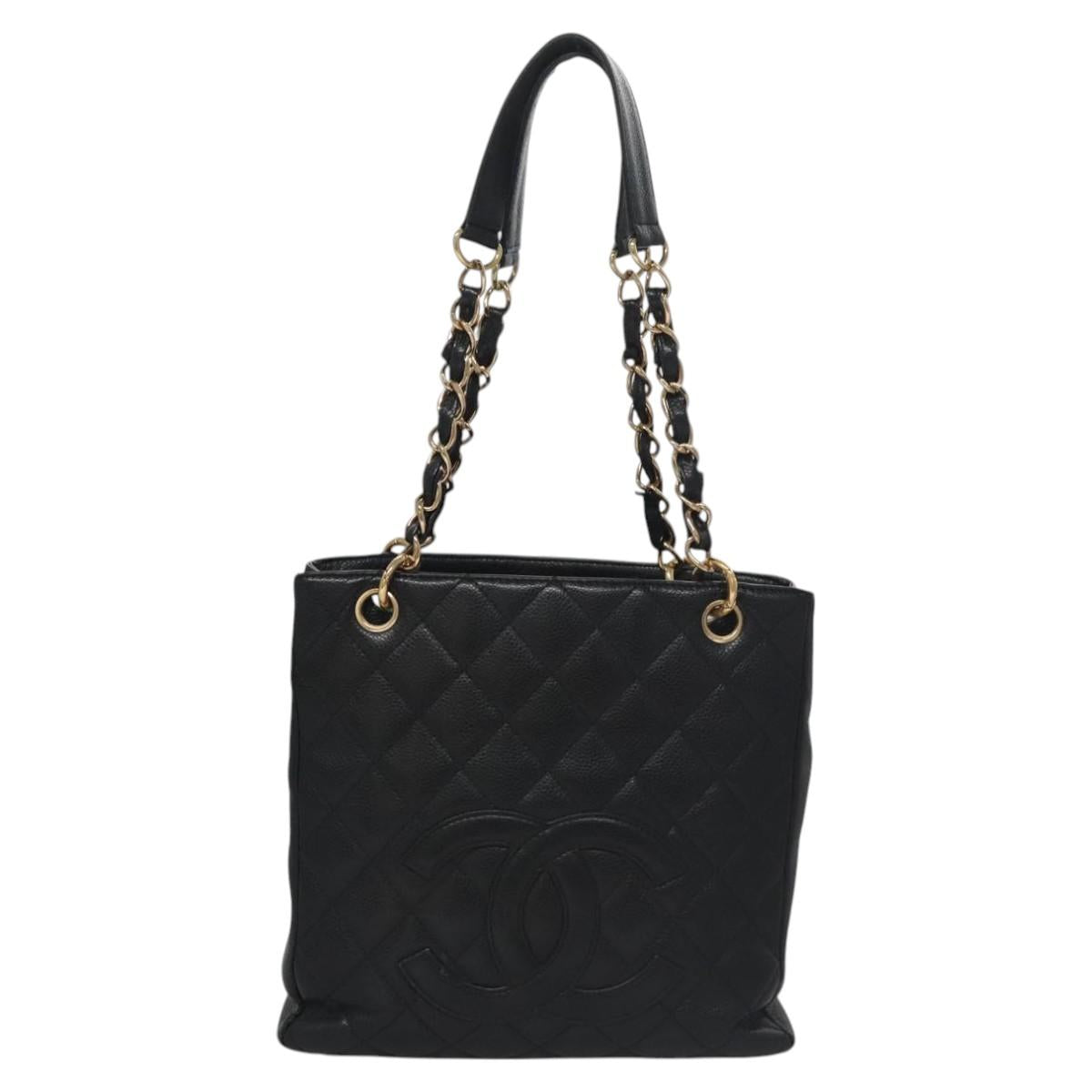 CHANEL Matelasse Chain Shoulder Bag Caviar Skin Black Gold CC BA096