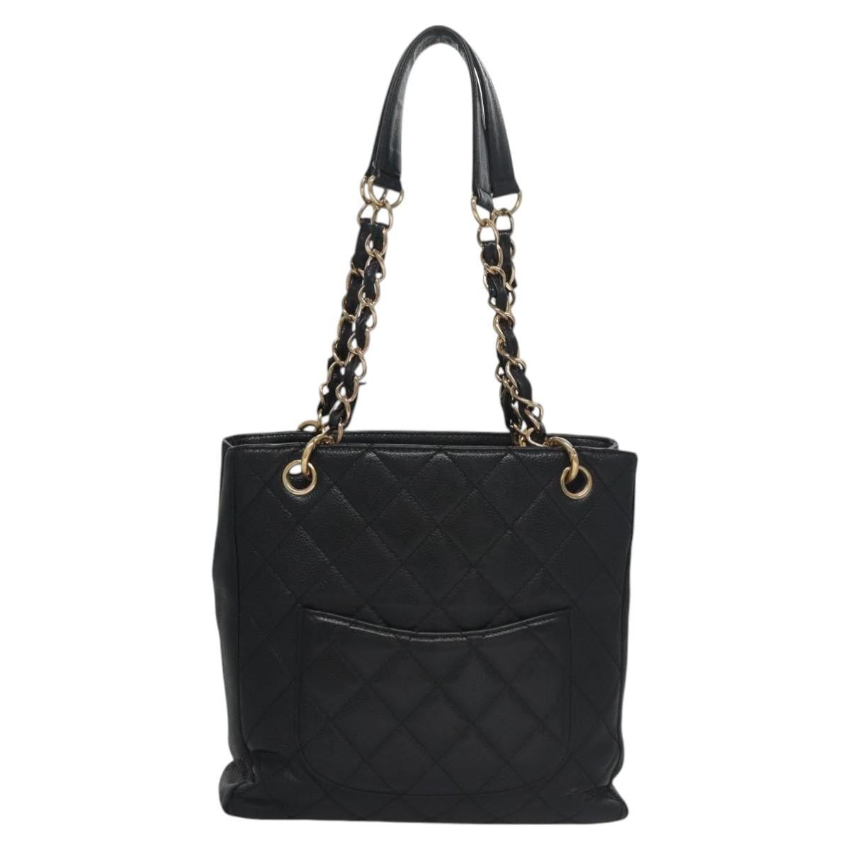 CHANEL Matelasse Chain Shoulder Bag Caviar Skin Black Gold CC BA096