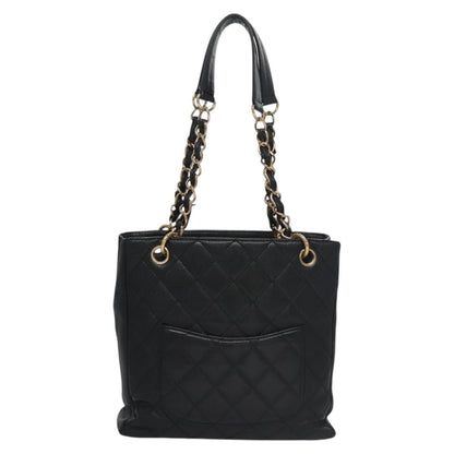 CHANEL Matelasse Chain Shoulder Bag Caviar Skin Black Gold CC BA096