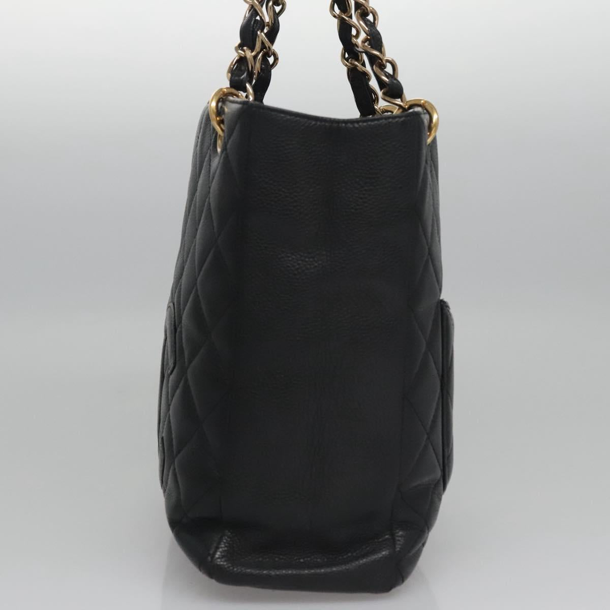 CHANEL Matelasse Chain Shoulder Bag Caviar Skin Black Gold CC BA096