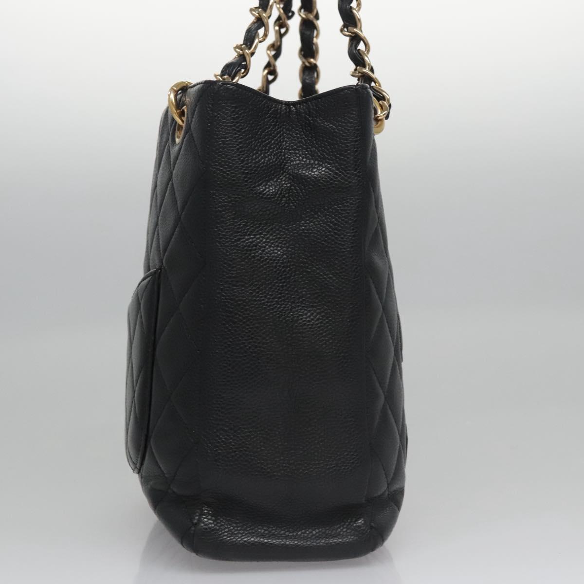 CHANEL Matelasse Chain Shoulder Bag Caviar Skin Black Gold CC BA096