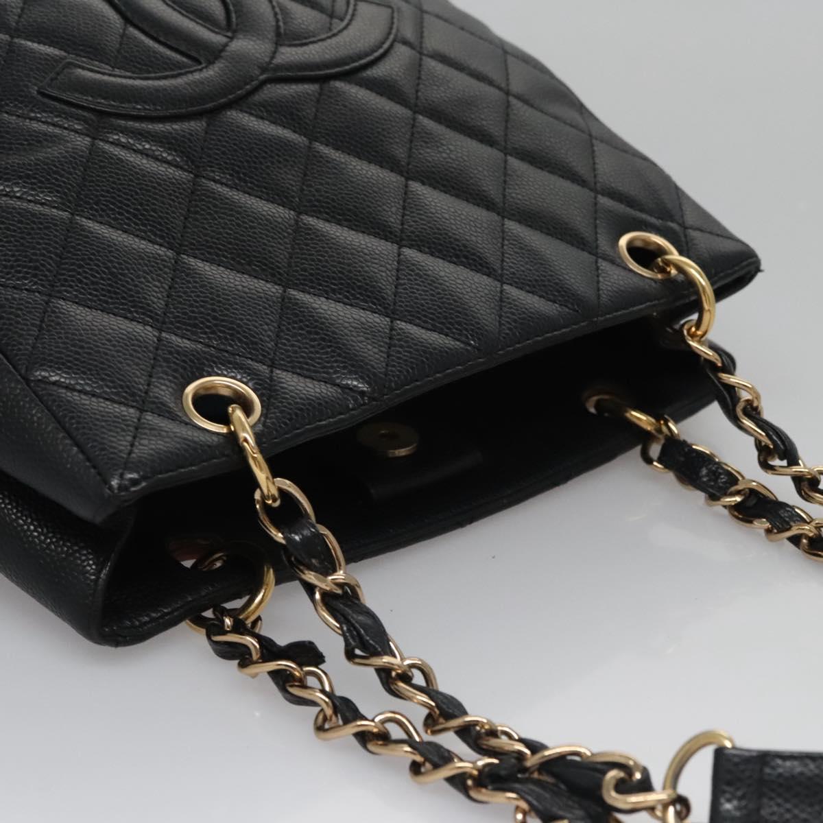 CHANEL Matelasse Chain Shoulder Bag Caviar Skin Black Gold CC BA096