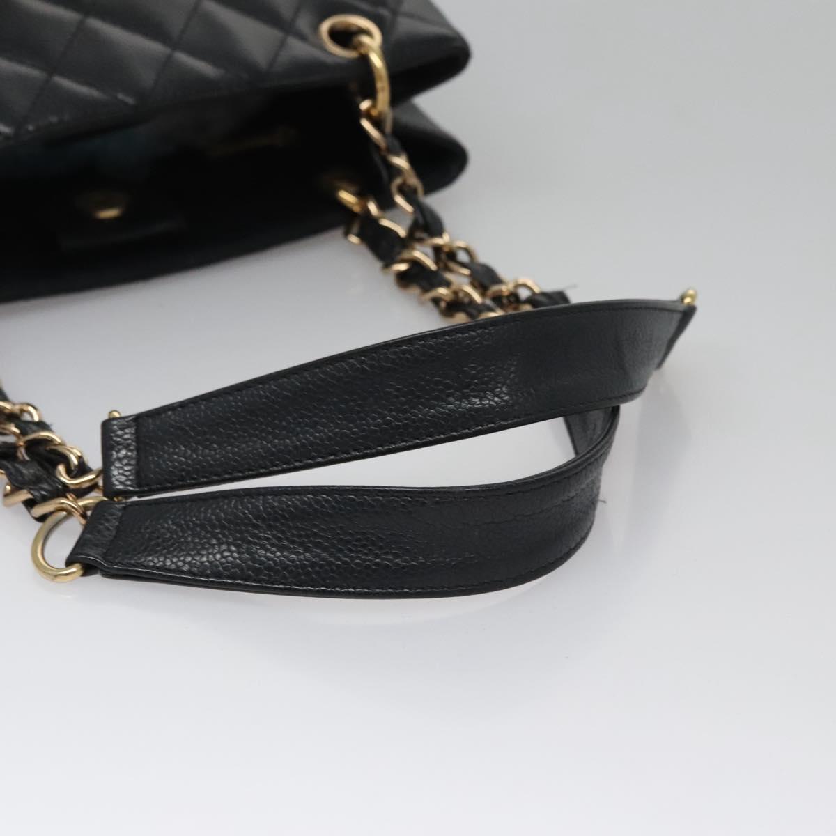 CHANEL Matelasse Chain Shoulder Bag Caviar Skin Black Gold CC BA096