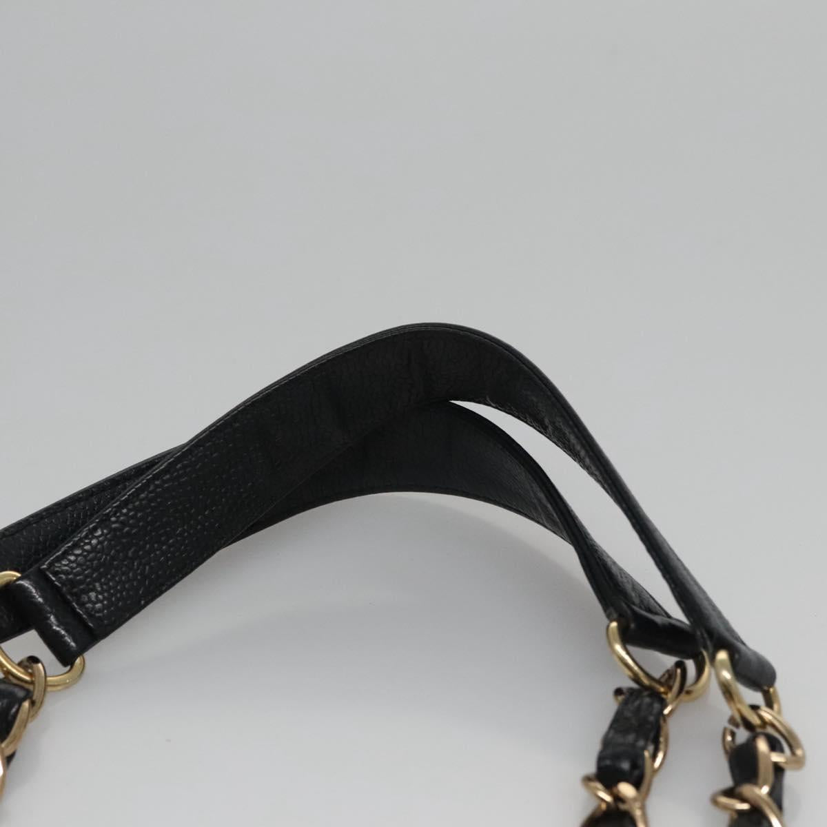 CHANEL Matelasse Chain Shoulder Bag Caviar Skin Black Gold CC BA096