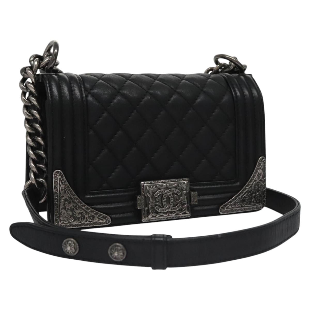 CHANEL Chain Matelasse Boy Chanel Shoulder Bag Lamb Skin Black CC BA244S