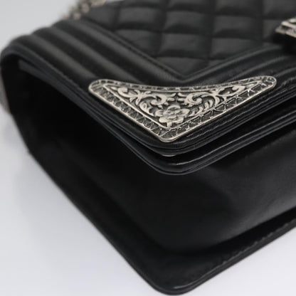 CHANEL Chain Matelasse Boy Chanel Shoulder Bag Lamb Skin Black CC BA244S