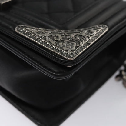 CHANEL Chain Matelasse Boy Chanel Shoulder Bag Lamb Skin Black CC BA244S