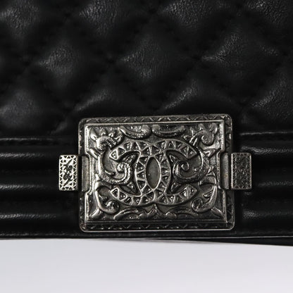 CHANEL Chain Matelasse Boy Chanel Shoulder Bag Lamb Skin Black CC BA244S