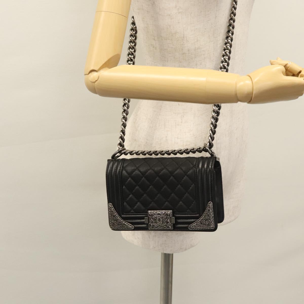 CHANEL Chain Matelasse Boy Chanel Shoulder Bag Lamb Skin Black CC BA244S