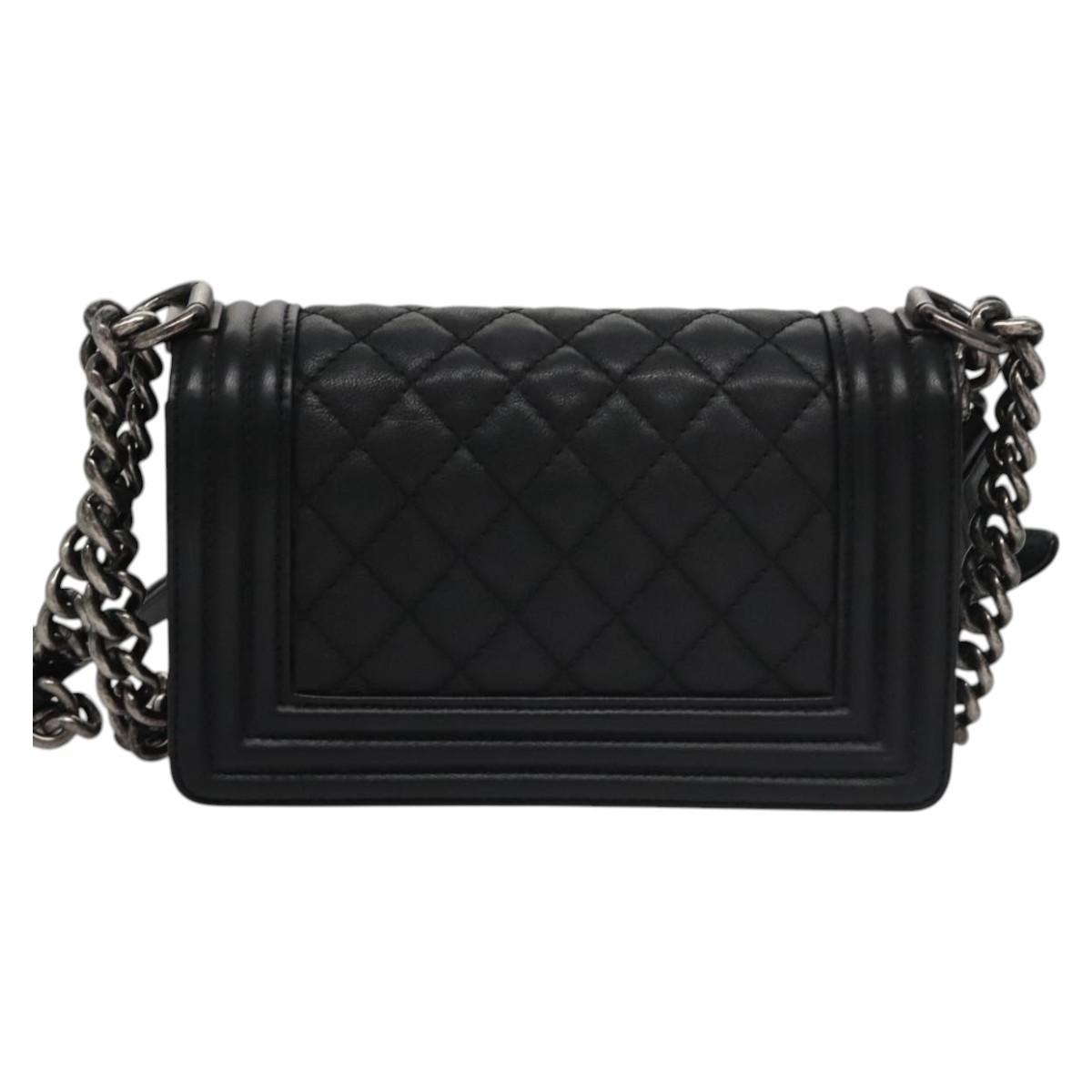 CHANEL Chain Matelasse Boy Chanel Shoulder Bag Lamb Skin Black CC BA244S
