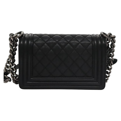 CHANEL Chain Matelasse Boy Chanel Shoulder Bag Lamb Skin Black CC BA244S