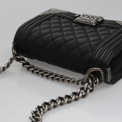 CHANEL Chain Matelasse Boy Chanel Shoulder Bag Lamb Skin Black CC BA244S